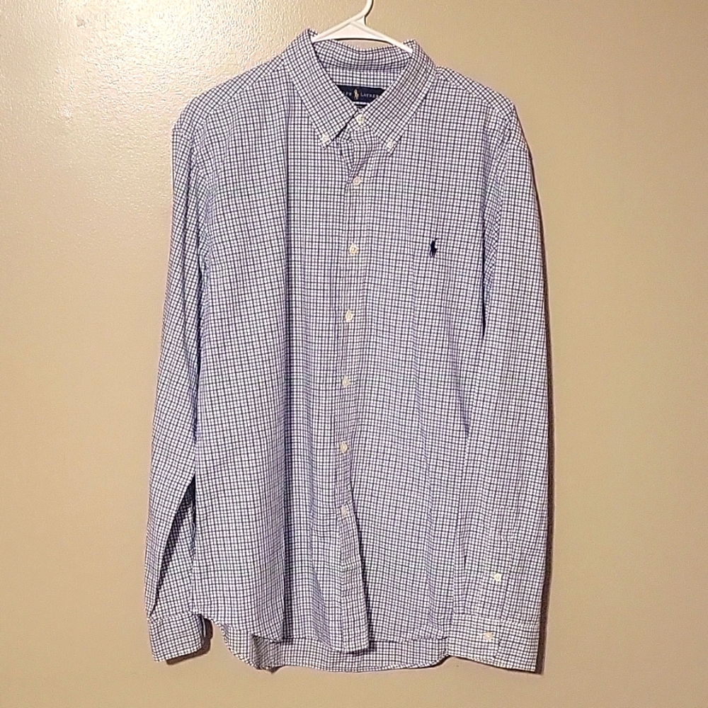 Ralph Lauren Button Down Longsleeve Plaid Shirt Blue White Black Mens Size XL